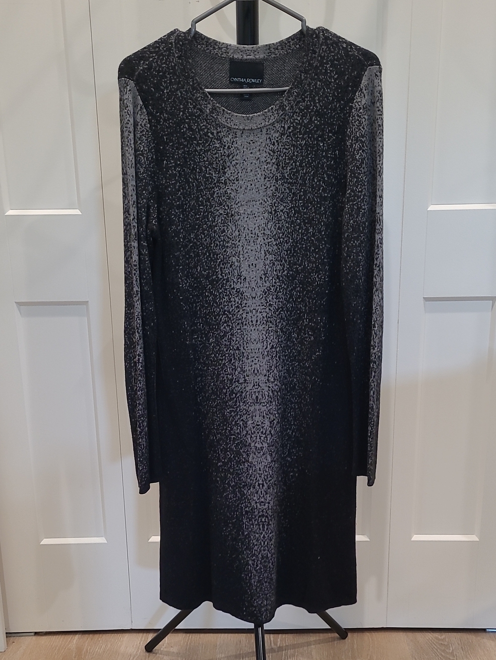 Cynthia Rowley Black Long And GreyLong Sleeve Knit Dress